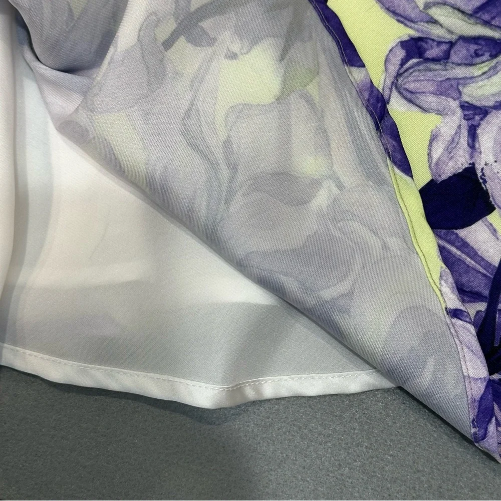 DELFI Purple Yellow Floral Puff Sleeve Sweetheart Mini Dress M Coquette Girl - Picture 9 of 11